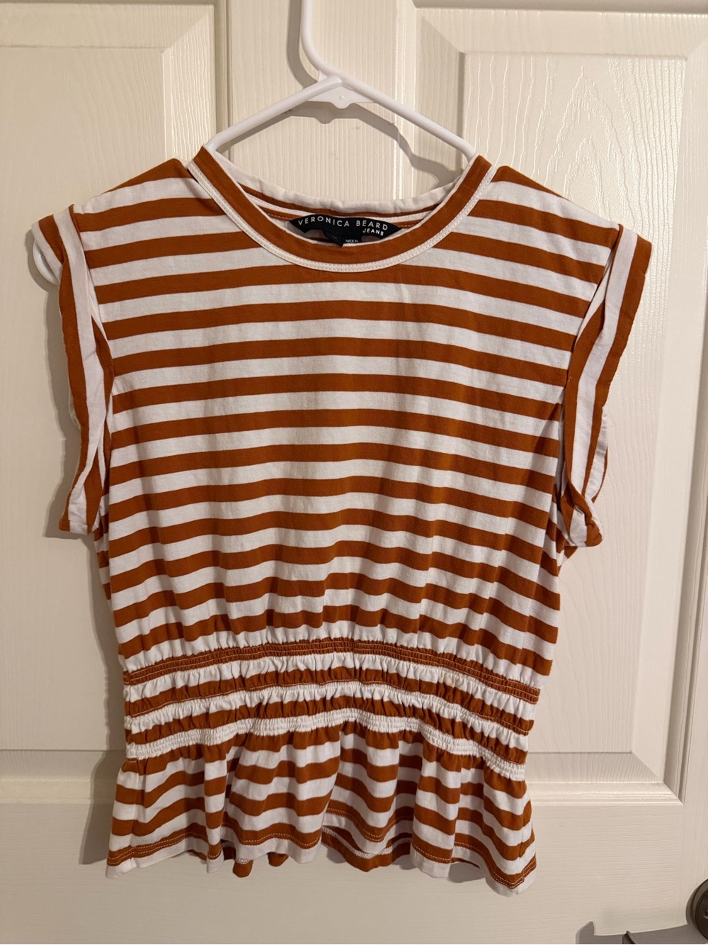 Veronica Beard Striped Crewneck Tank - White & Rust